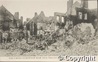 Postcard: The Great European War 1914. Fire of Louvain Belgium. Aug, 22-23-24. The Butter Market