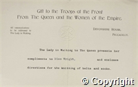 Information about Gifts to the Troops at the Front from the Queen and the Women of the Empire