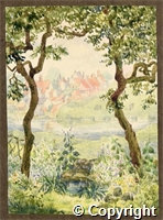 Watercolour titled 'Pleasley Hill and Mr Warner's garden'  by Maude Verney