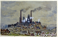 Watercolour of Pleasley Colliery by Maude Verney