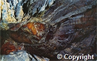 Postcard featuring a colour photograph of the interior of the Dome at the Blue John Cavern in Castleton.