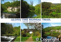 Postcard featuring six colour photographs of views taken along the Monsal Trail in the Peak District