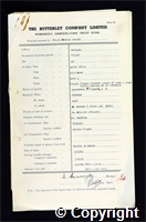 Workmen’s Compensation Act form for George Dooley, aged 23, Filler at Britain Colliery