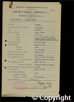 Workmen’s Compensation Act form for Clarence Marsden, aged 33, Loader Head at Ormonde Colliery