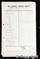 Workmen’s Compensation Act form for George Wharton, aged 59, Filler at Ormonde Colliery