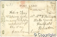 Postcard featuring a coloured photograph of the Serpentine Walks in Buxton. Dated Feb 19th 1907.