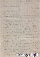Letter from H J Ryland ('Orace) to Major W W Hammond refers to Hammond's injury, problems with officers, loss of horses, also detailed description of moving into the front line 17 Oct