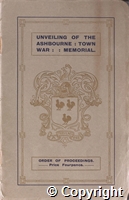 Unveiling of Ashbourne Town War Memorial order of proceedings