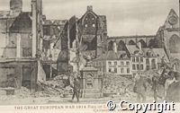 Postcard: The Great European War 1914. Fire of Louvain Belgium. Aug, 22-23-24. Cathedral and Butter Market