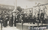 Postcard: black and white photograph of medal ceremony in market square [Retford?]