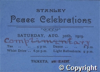 Peace celebrations, Stanley - ticket to tea and dance, August