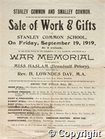 Stanley Common and Smalley Common, sale of work and gifts for war memorial fund - notice