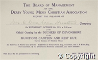 The Board of Management of the Derby Young Men's Christian Association request the pleasure of Mr and Mrs A Hunter's company