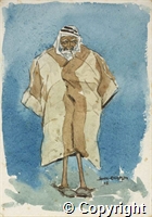 Watercolour by John Chaplin of a [Palestinian?]  man, standing 
