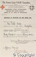 Certificate of Application for war service bar, Jul 1917 - May 1919