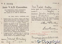 Certificate of enrolment in a VAD, 15 Aug 1916