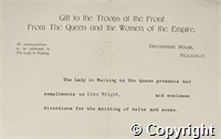 Information about Gifts to the Troops at the Front from the Queen and the Women of the Empire, Oct