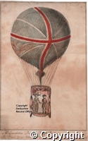 Mr Lunardis British Flag Balloon as it ascended from the Royal George Rotunda St Georges Fields, with Mrs Sage and George Biggin Esq.