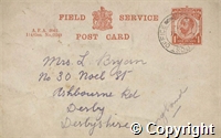 Field Service postcard in which he states that he has not received a letter for a long time, 28 Oct