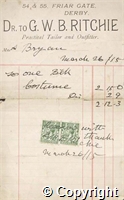 Receipt for Costume from G.W.B. Ritchie, Practical Tailor and Outfitter, 26 Mar
