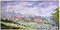 Watercolour titled 'Village scene' by Maude Verney