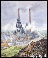 Watercolour of Pleasley Colliery by Maude Verney
