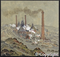 Watercolour of Pleasley Colliery by Maude Verney