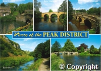 Postcard featuring five colour photographs of rivers in the Peak District.