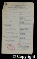 Workmen’s Compensation Act form for George Kenny, aged 27, Stoker at Britain Colliery