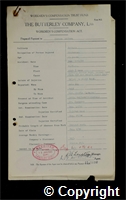 Workmen’s Compensation Act form for Horace Redfern, aged 41, Cutterman at Britain Colliery