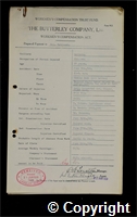 Workmen’s Compensation Act form for Raymond Robinson, aged 17, Clipper at Britain Colliery