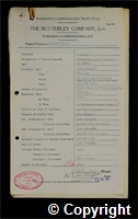 Workmen’s Compensation Act form for Oliver Toone, aged 30, Contractor N.E. Silkstone at Britain Colliery